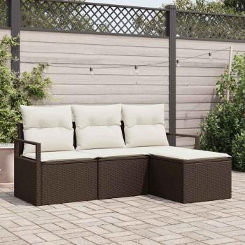 ARDEBO.de - 4-teilige Garten Sofa Set mit Kissen Braun Poly Rattan, 2-Sitzer Garten Sofa mit Stauraum & Kissen Braun Poly Rattan