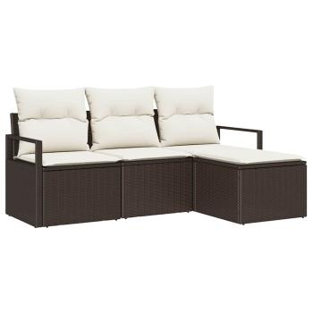 4-teilige Garten Sofa Set mit Kissen Braun Poly Rattan, 2-Sitzer Garten Sofa mit Stauraum & Kissen Braun Poly Rattan