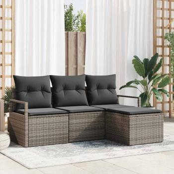 ARDEBO.de - 4-teilige Garten-Sofa Set mit Kissen Grau Poly Rattan, 2-Sitzer Garten Sofa mit Stauraum und Kissen Grau Poly Rattan