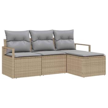4-teiliges Garten Sofa Set mit Kissen Beige Poly Rattan, 2-Sitzer Garten Sofa mit Stauraum & Kissen Beige Poly Rattan