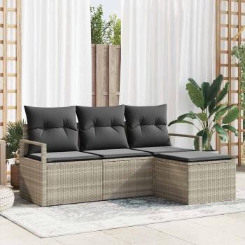 ARDEBO.de - 4-teilige Garten-Sofa-Sitzgarnitur mit Kissen Hellgrau Poly-Rattan, 2-Sitzer Garten-Sofa mit Stauraum & Kissen Grau Poly-Rattan