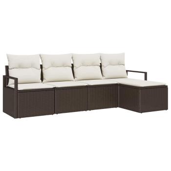5-teiliges Garten-Sofa-Set mit Kissen Braun Poly Rattan, 2-Sitzer Garten-Sofa mit Stauraum & Kissen Braun Poly Rattan