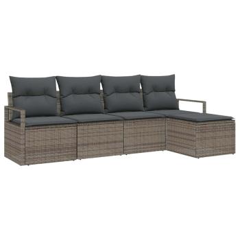 5-teiliges Garten Sofa Set mit Kissen grau Poly Rattan, 2-Sitzer Garten Sofa mit Stauraum & Kissen grau Poly Rattan