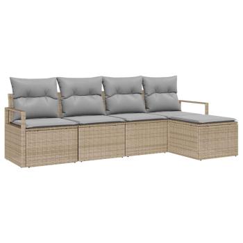 5-teiliges Garten-Sofa-Set mit Kissen Beige Poly-Rattan, 2-Sitzer Garten-Sofa mit Stauraum & Kissen Beige Poly-Rattan