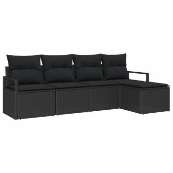5-teiliges Garten-Sofa-Set mit Kissen Schwarz Poly Rattan, 2-Sitzer Garten-Sofa mit Stauraum & Kissen Schwarz Poly Rattan
