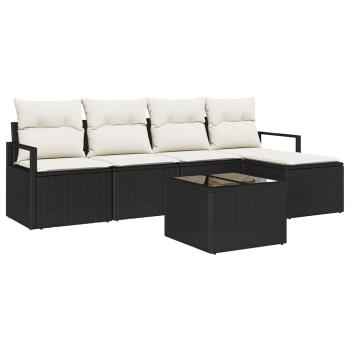 5-teiliges Garten Sofa Set mit Kissen Braunes Poly Rattan, 2-Sitzer Garten Sofa mit Stauraum & Kissen Schwarzes Poly Rattan