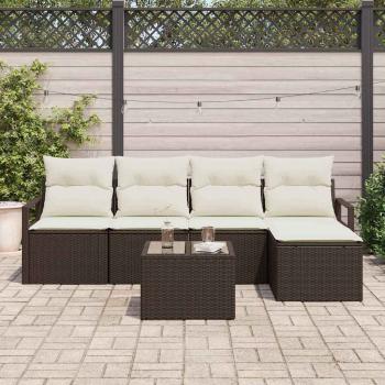 ARDEBO.de - 5-teiliges Garten-Sofa-Set mit Kissen Grau Poly-Rattan, 2-Sitzer Garten-Sofa mit Stauraum & Kissen Braun Poly-Rattan