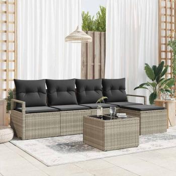 ARDEBO.de - 6-teiliges Garten Sofa Set mit Kissen Grau Poly Rattan, 2-Sitzer Garten Sofa mit Stauraum & Kissen Grau Poly Rattan