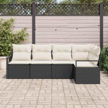 ARDEBO.de - 5-teiliges Garten-Sofa-Set mit Kissen Schwarz Poly-Rattan, 2-Sitzer Garten-Sofa mit Stauraum & Kissen Schwarz Poly-Rattan