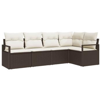 5-teiliges Garten Sofa Set mit Kissen Braun Poly Rattan, 2-Sitzer Garten Sofa mit Stauraum & Kissen Braun Poly Rattan
