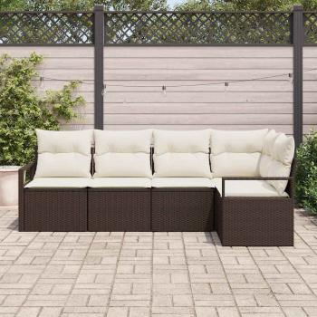 5-teiliges Garten Sofa Set mit Kissen Braun Poly Rattan, 2-Sitzer Garten Sofa mit Stauraum & Kissen Braun Poly Rattan