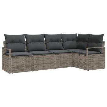 5-teilige Garten Sofa Set mit Kissen Grau Poly Rattan, 2-Sitzer Garten Sofa mit Stauraum & Kissen Grau Poly Rattan