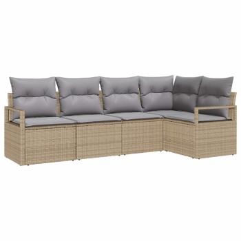 5-teiliges Garten Sofa Set mit Kissen Beige Poly Rattan, 2-Sitzer Garten Sofa mit Stauraum & Kissen Beige Poly Rattan