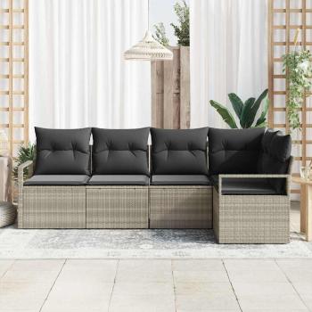 ARDEBO.de - 5-teiliges Garten Sofa Set mit Kissen Hellgrau Poly Rattan, 2-Sitzer Garten Sofa mit Stauraum & Kissen Grau Poly Rattan