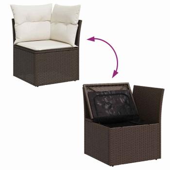 5-teilige Garten-Sofa-Set mit Kissen Grau Poly Rattan, 2-Sitzer Garten Sofa mit Stauraum & Kissen Braun Poly Rattan