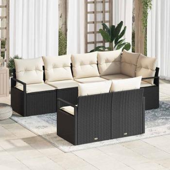 ARDEBO.de - 7-teiliges Garten Sofa Set mit Kissen Schwarz Poly Rattan, 2-Sitzer Garten Sofa mit Stauraum & Kissen Schwarz Poly Rattan