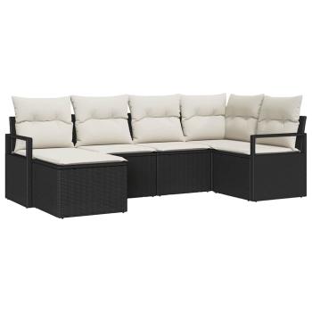 6-teiliges Garten Sofa Set mit Kissen aus schwarzem Poly Rattan, 2-Sitzer Garten Sofa mit Stauraum und Kissen aus schwarzem Poly Rattan