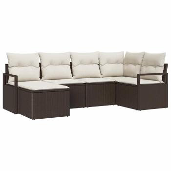 6-teiliges Garten-Sofa-Set mit Kissen Braun Poly-Rattan, 2-Sitzer Garten-Sofa mit Stauraum & Kissen Braun Poly-Rattan