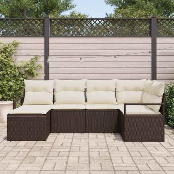 6-teiliges Garten-Sofa-Set mit Kissen Braun Poly-Rattan, 2-Sitzer Garten-Sofa mit Stauraum & Kissen Braun Poly-Rattan