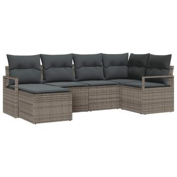 6-teiliges Garten Sofa Set mit Kissen Grau Poly Rattan, 2-Sitzer Garten Sofa mit Stauraum & Kissen Grau Poly Rattan