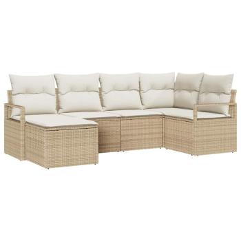 6-teiliges Garten Sofa Set mit Kissen Beige Poly Rattan, 2-Sitzer Garten Sofa mit Stauraum & Kissen Beige Poly Rattan