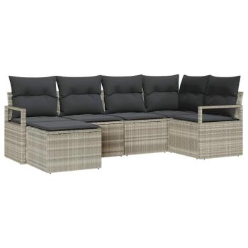 6-teiliges Garten-Sofa-Set mit Kissen in Hellgrau Poly-Rattan, 2-Sitzer Garten-Sofa mit Stauraum und Kissen in Grau Poly-Rattan