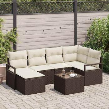 ARDEBO.de - 6-teiliges Garten-Sofa-Set mit Kissen grau Poly Rattan, 2-Sitzer Garten-Sofa mit Stauraum & Kissen braun Poly Rattan