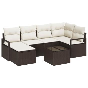 6-teiliges Garten-Sofa-Set mit Kissen grau Poly Rattan, 2-Sitzer Garten-Sofa mit Stauraum & Kissen braun Poly Rattan