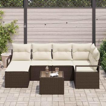 6-teiliges Garten-Sofa-Set mit Kissen grau Poly Rattan, 2-Sitzer Garten-Sofa mit Stauraum & Kissen braun Poly Rattan