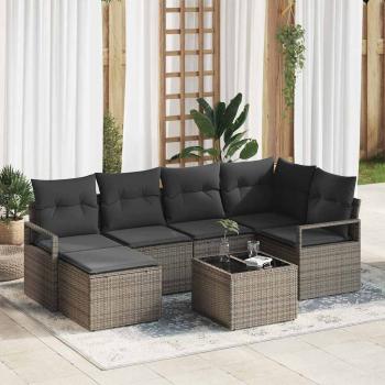 ARDEBO.de - 6-teiliges Garten Sofa Set mit Kissen Schwarz Poly Rattan, 2-Sitzer Garten Sofa mit Stauraum & Kissen Grau Poly Rattan
