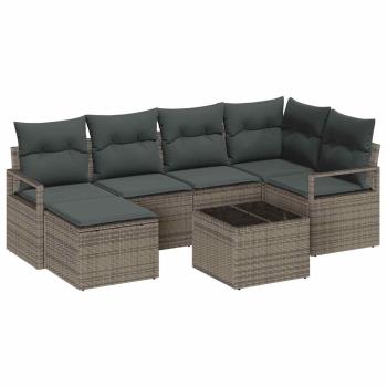 6-teiliges Garten Sofa Set mit Kissen Schwarz Poly Rattan, 2-Sitzer Garten Sofa mit Stauraum & Kissen Grau Poly Rattan
