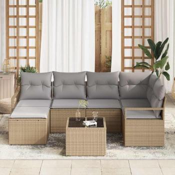 7-teiliges Garten Sofa Set mit Kissen Schwarzes Poly Rattan, 2-Sitzer Garten Sofa mit Stauraum & Kissen Beiges Poly Rattan
