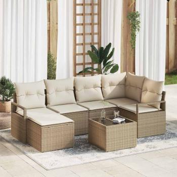 ARDEBO.de - 7-teiliges Garten-Sofa-Set mit Kissen in Braun Poly-Rattan, 2-Sitzer Garten-Sofa mit Stauraum & Kissen in Beige Poly-Rattan