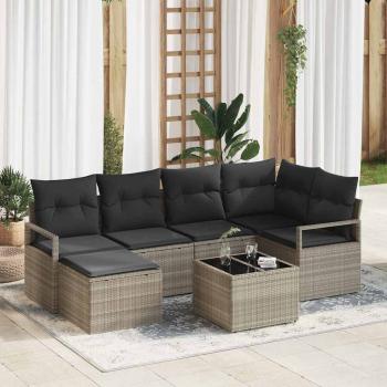 ARDEBO.de - 7-teiliges Garten Sofa Set mit Kissen grau Poly Rattan, 2-Sitzer Garten Sofa mit Stauraum & Kissen grau Poly Rattan