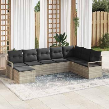 ARDEBO.de - 7-teiliges Garten-Sofa-Set mit Kissen Hellgrau Poly-Rattan, 2-Sitzer Garten-Sofa mit Stauraum & Kissen Grau Poly-Rattan