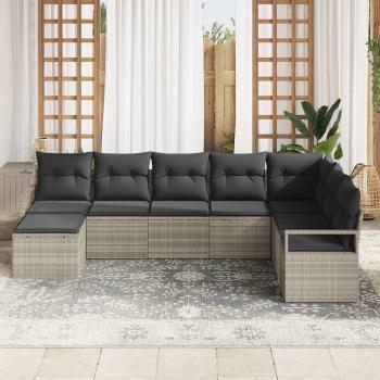 7-teiliges Garten-Sofa-Set mit Kissen Hellgrau Poly-Rattan, 2-Sitzer Garten-Sofa mit Stauraum & Kissen Grau Poly-Rattan