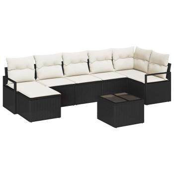 7-teiliges Garten Sofa Set mit Kissen Braun Poly Rattan, 2-Sitzer Garten Sofa mit Stauraum & Kissen Schwarz Poly Rattan