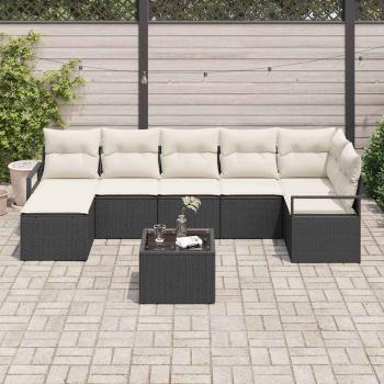 7-teiliges Garten Sofa Set mit Kissen Braun Poly Rattan, 2-Sitzer Garten Sofa mit Stauraum & Kissen Schwarz Poly Rattan