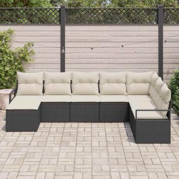 8-teiliges Garten Sofa Set mit Kissen schwarzes Poly Rattan, 2-Sitzer Garten Sofa mit Stauraum & Kissen schwarzes Poly Rattan