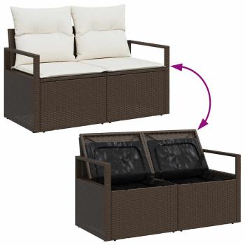8 Stück Garten Sofaset mit Kissen Braun Poly Rattan, 2-Sitzer Garten Sofa mit Stauraum & Kissen Braun Poly Rattan