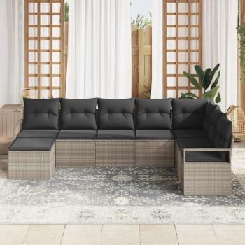 8-teiliges Garten-Sofa-Set mit Kissen Hellgrau Poly-Rattan, 2-Sitzer Garten-Sofa mit Stauraum & Kissen Grau Poly-Rattan