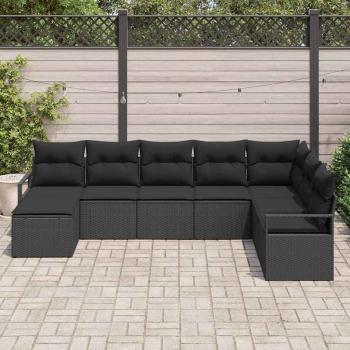 8-teiliges Garten-Sofa-Set mit Kissen Schwarz Poly Rattan, 2-Sitzer Garten-Sofa mit Stauraum & Kissen Schwarz Poly Rattan
