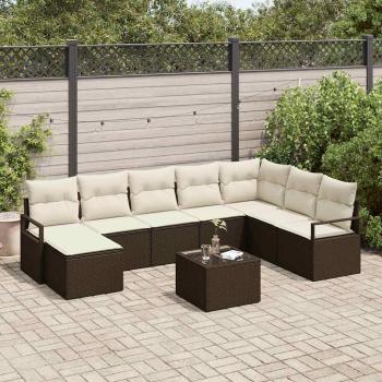 ARDEBO.de - 8-Teiliges Garten-Sofa-Set mit Kissen Grau Poly-Rattan, 2-Sitzer Garten-Sofa mit Stauraum & Kissen Braun Poly-Rattan