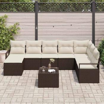 8-Teiliges Garten-Sofa-Set mit Kissen Grau Poly-Rattan, 2-Sitzer Garten-Sofa mit Stauraum & Kissen Braun Poly-Rattan