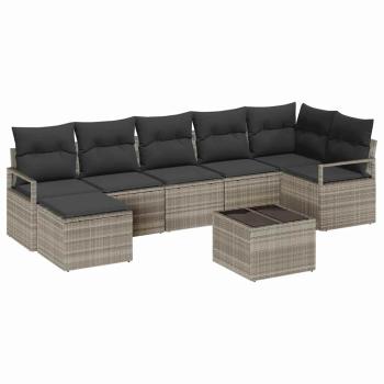 9-teiliges Garten Sofa Set mit Kissen Grau Poly Rattan, 2-Sitzer Garten Sofa mit Stauraum & Kissen Grau Poly Rattan
