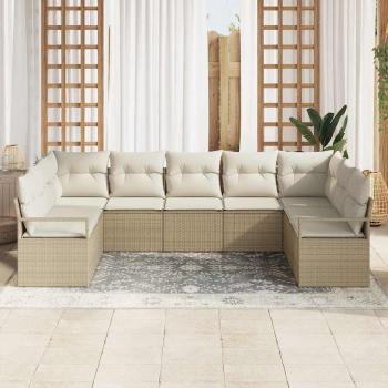ARDEBO.de - 7-teiliges Garten Sofa Set mit Kissen Beige Poly Rattan, 2-Sitzer Garten Sofa mit Stauraum & Kissen Beige Poly Rattan