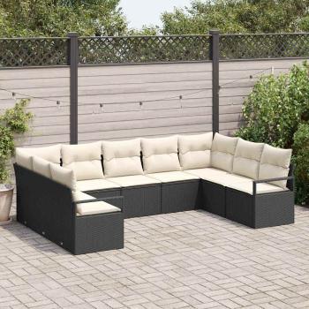 ARDEBO.de - 9-teilige Garten Sofa Set mit Kissen Schwarz Poly-Rattan, 2-Sitzer Garten Sofa mit Stauraum & Kissen Schwarz Poly-Rattan