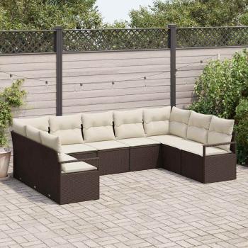 ARDEBO.de - 9-teiliges Garten Sofa Set mit Kissen Braun Poly Rattan, 2-Sitzer Garten Sofa mit Stauraum & Kissen Braun Poly Rattan