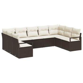 9-teiliges Garten Sofa Set mit Kissen Braun Poly Rattan, 2-Sitzer Garten Sofa mit Stauraum & Kissen Braun Poly Rattan