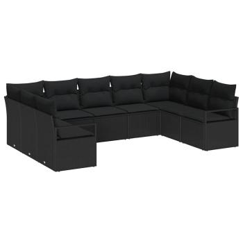 9-teilige Garten Sofa Set mit Kissen Schwarz Poly Rattan, 2-Sitzer Garten Sofa mit Stauraum & Kissen Schwarz Poly Rattan